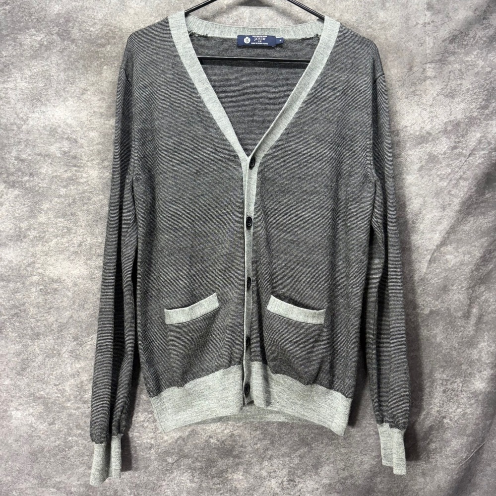 J.Crew Mens Gray 100% Merino Wool Cardigan Sweater Size M Preppy Academia